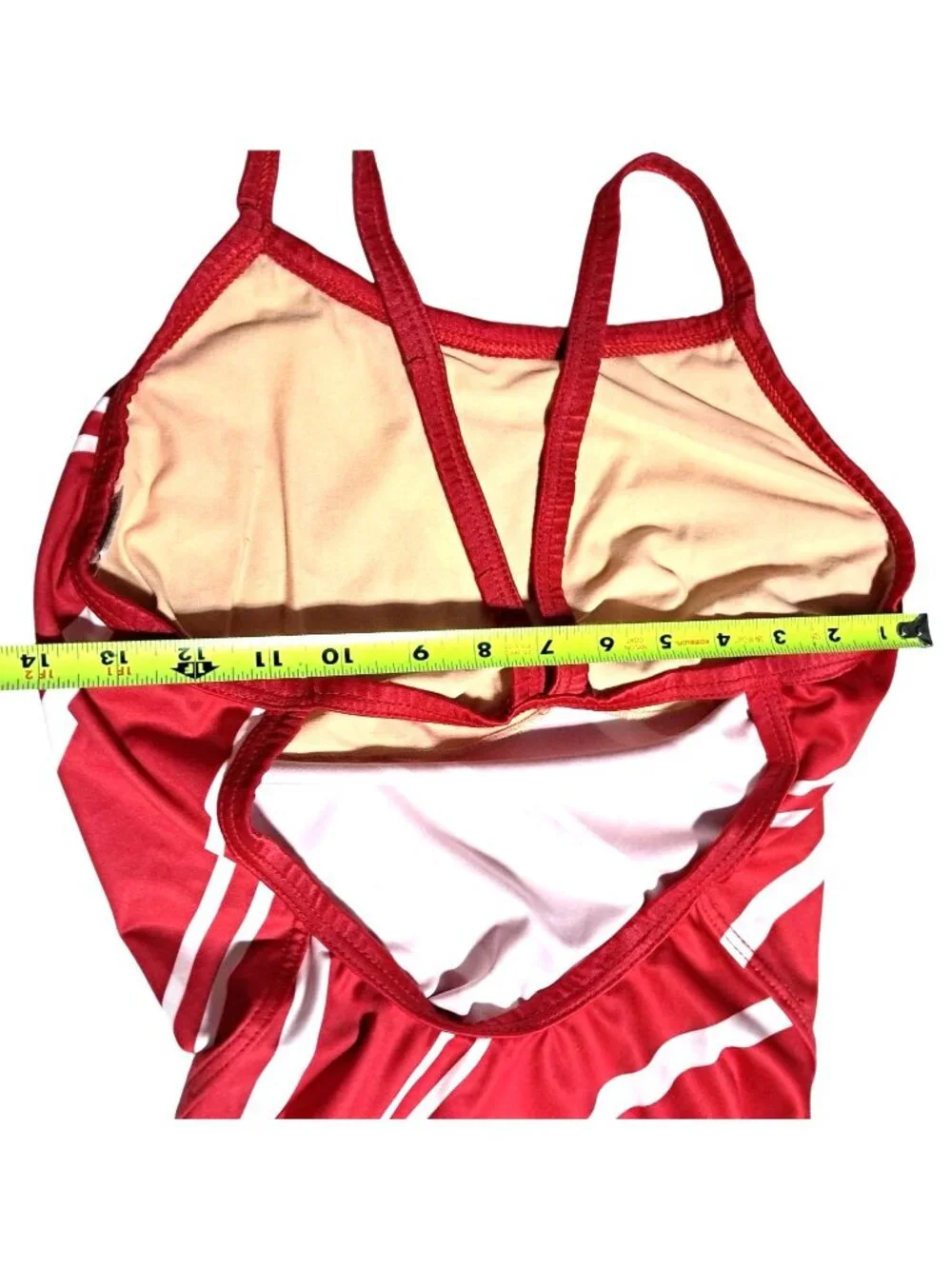 Vintage Speedo Red Womens Swimsuit Size 11 / 12 Striped Polyester Blend‎ Made In - Picture 4 of 8